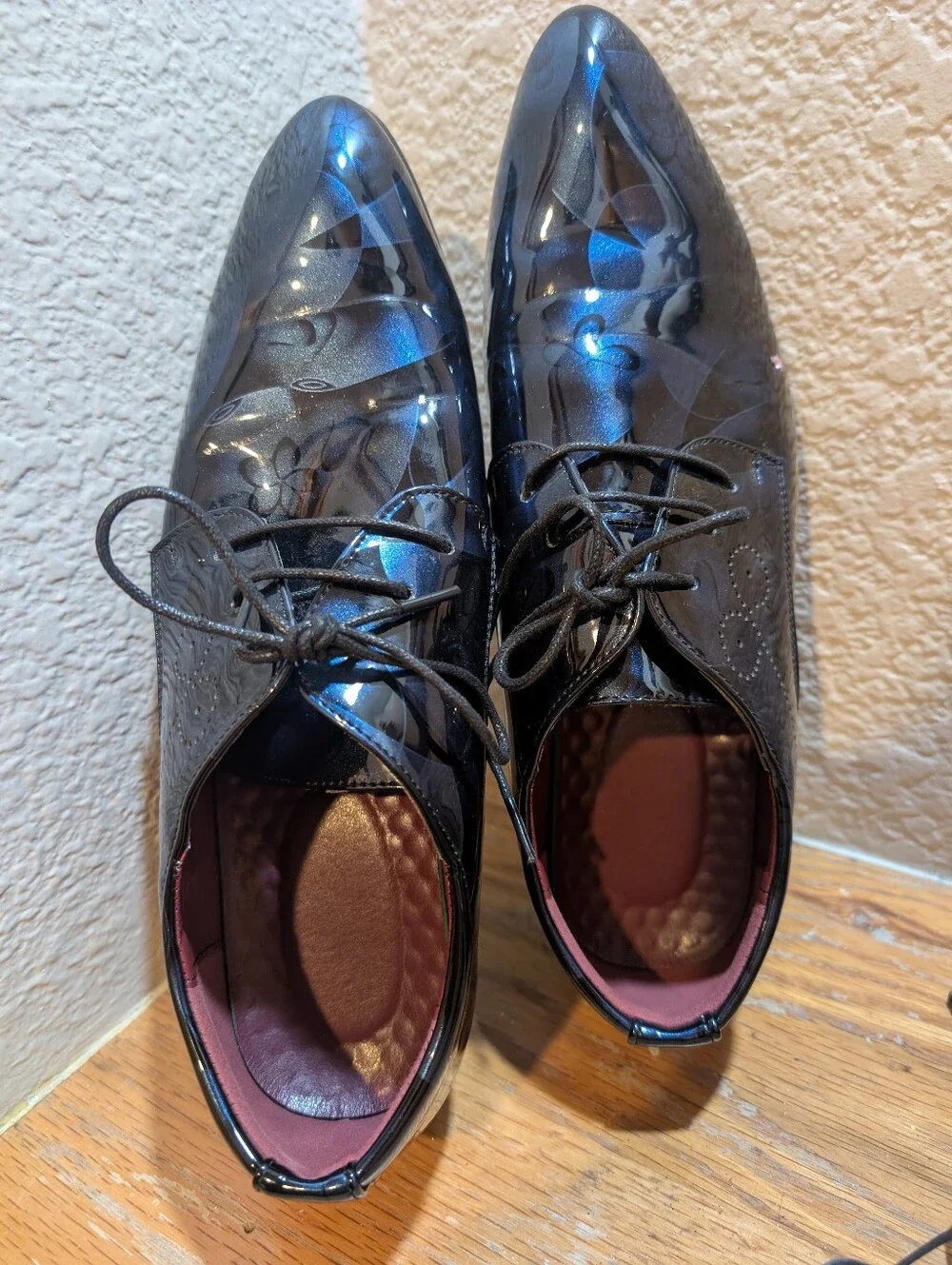 Santimon Men's Floral Patent Lace Derby Dress Shoes